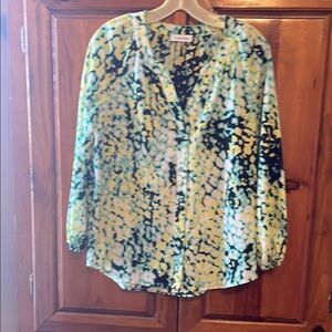 Calvin Klein Yellow and Blue Graphic 3/4 Sleeve Blouse